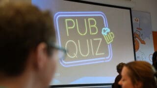 A sign reads 'Pub Quiz" at the Keylane quiz night.